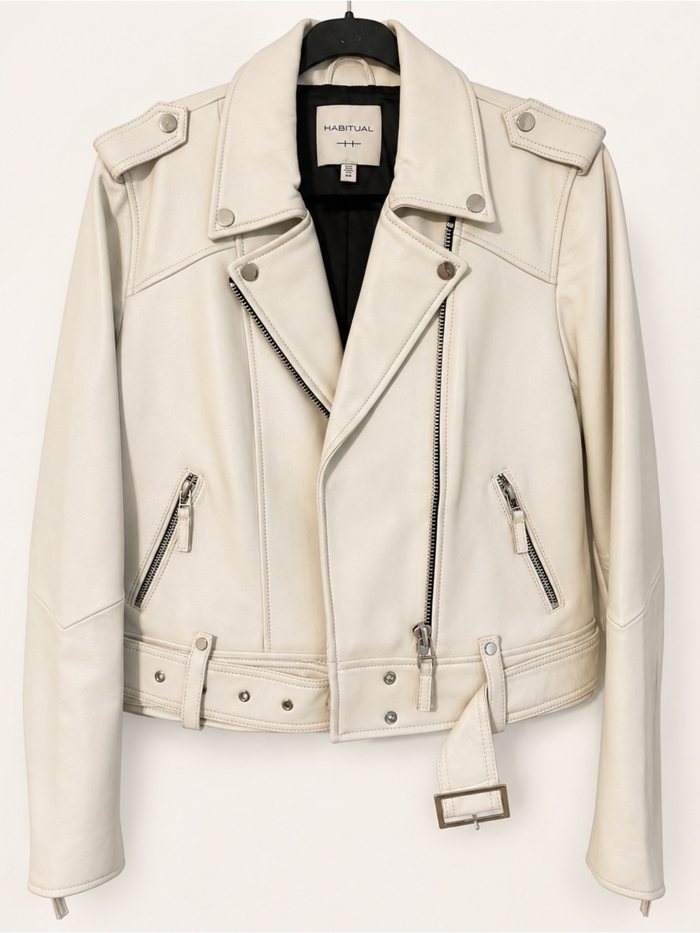 NWOT Habitual Ivory Lambskin Leather Moto Jacket M